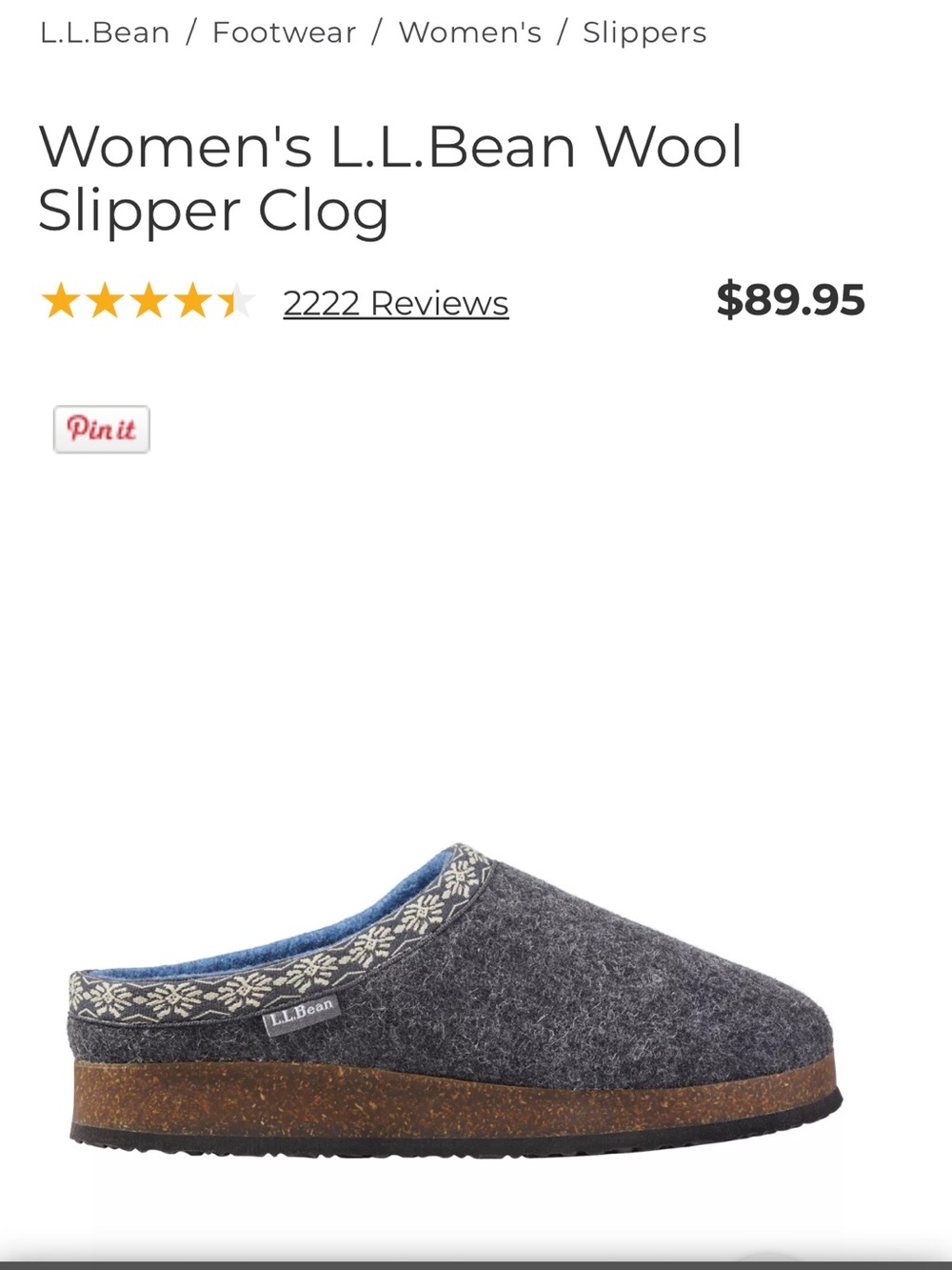 L.L. Bean Gray Wool Slipper Clogs